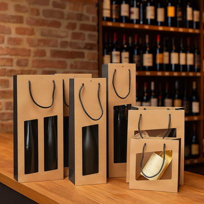 Elusa kraft paper bag with 2 PVC window bottles