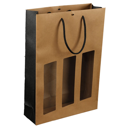 Sac Elusa papier kraft 3 bouteilles fenêtres PVC