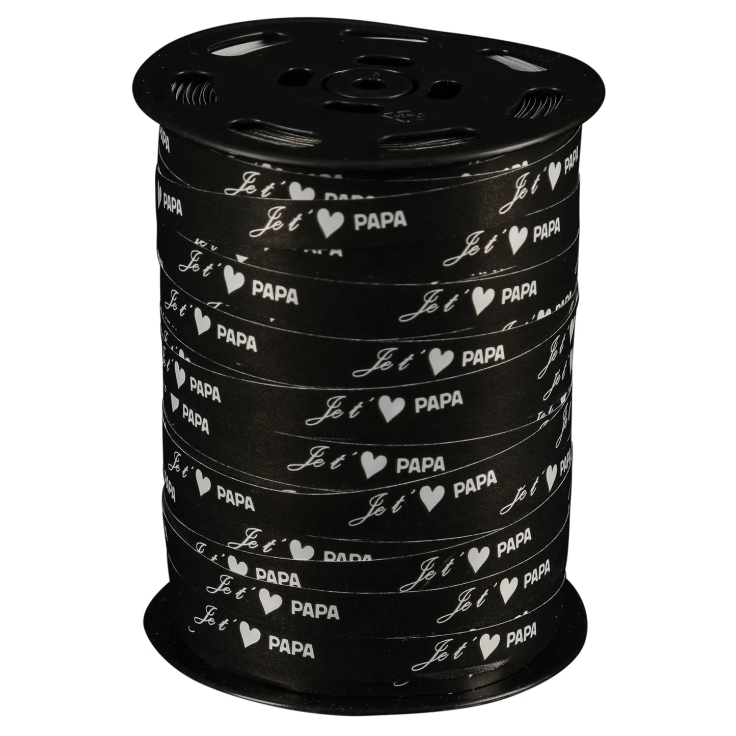 Ruban Bolduc satiné lisse noir - Je t'aime Papa (bobine 10mmx250m)