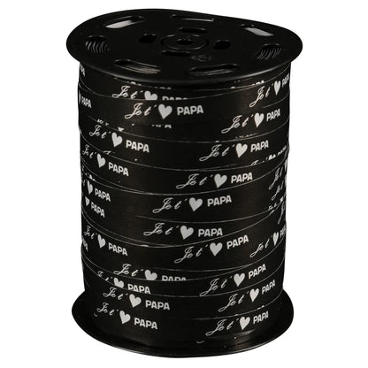 Ruban Bolduc satiné lisse noir - Je t'aime Papa (bobine 10mmx250m)