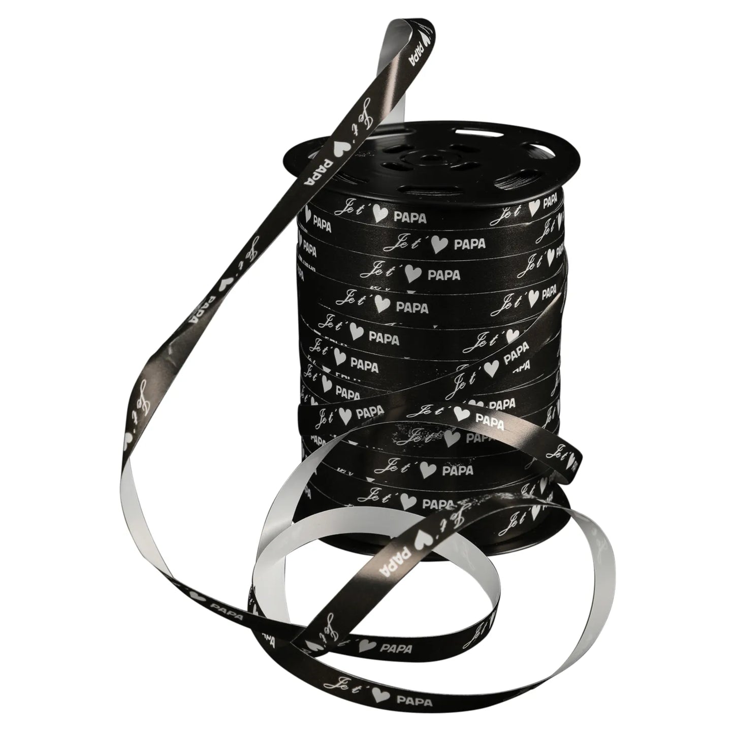 Ruban Bolduc satiné lisse noir - Je t'aime Papa (bobine 10mmx250m)
