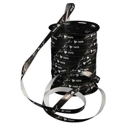 Ruban Bolduc satiné lisse noir - Je t'aime Papa (bobine 10mmx250m)