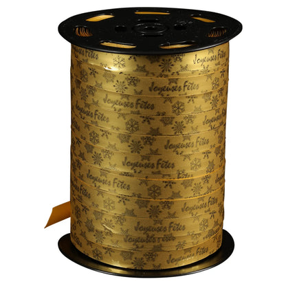 Smooth, shiny gold satin ribbon - Happy Holidays (10mm x 225m spool)