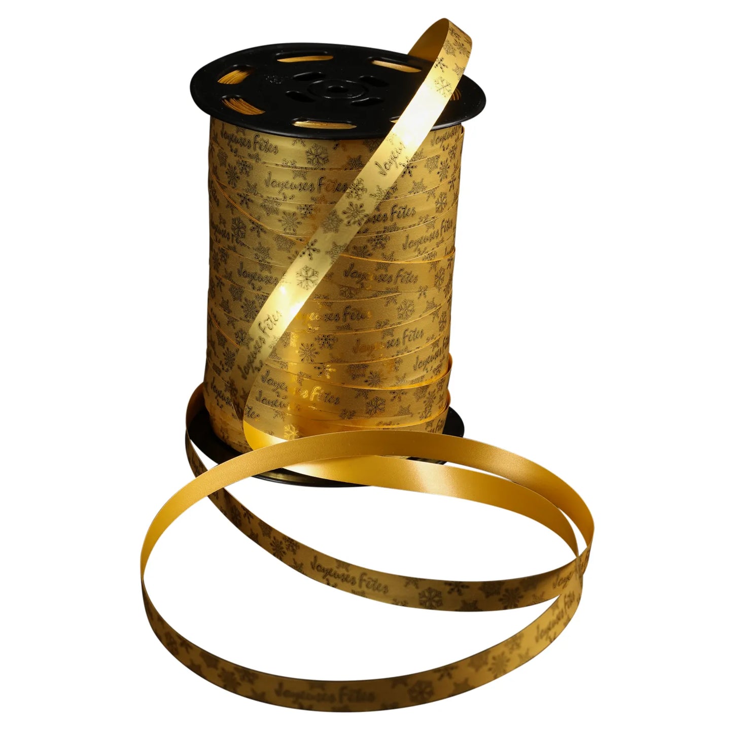 Smooth, shiny gold satin ribbon - Happy Holidays (10mm x 225m spool)