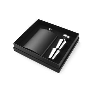 Coffret flasque Astrid inox 6oz/18cl finition noir mat 4 pièces