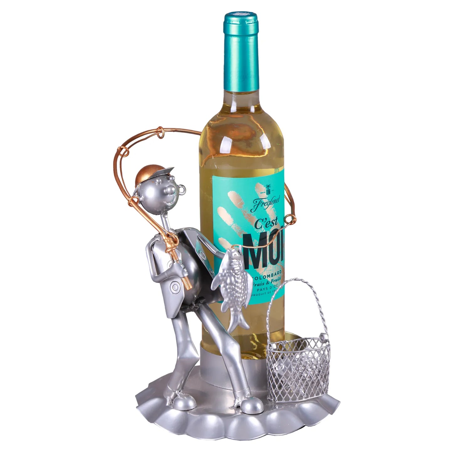 Support bouteille Félix métal gris/cuivre - Pêcheur sur capsule