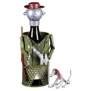 Support bouteille Félix métal kaki/gris/choco - Chasseur et son chien