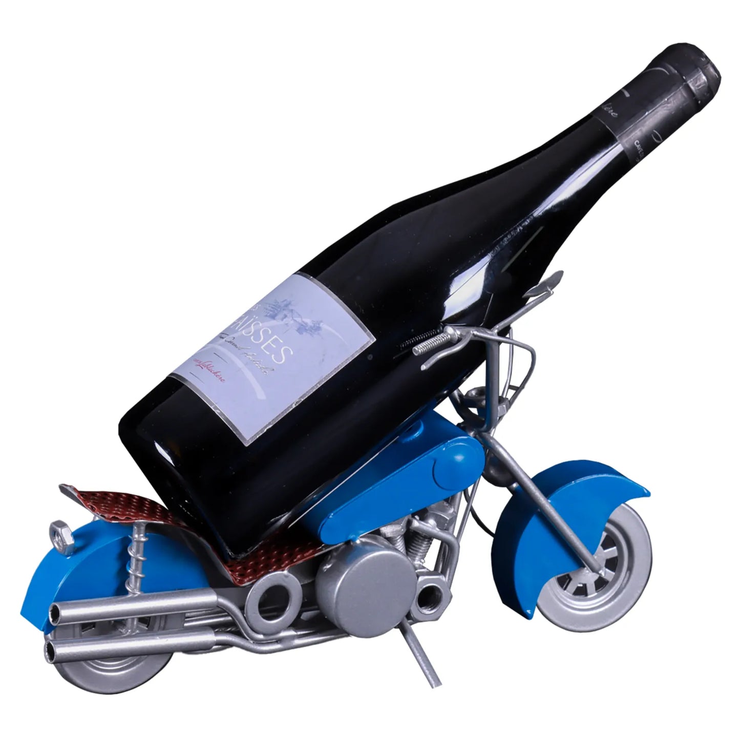 Support bouteille Félix métal bleu/gris/choco - Motard