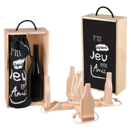 Coffret jeu Yao 1 bouteille bois couvercle noir 12 pièces - Ptit jeu dadresse
