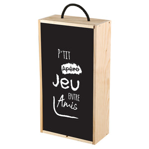 Coffret jeu Yao 1 bouteille bois couvercle noir 12 pièces - Ptit jeu dadresse