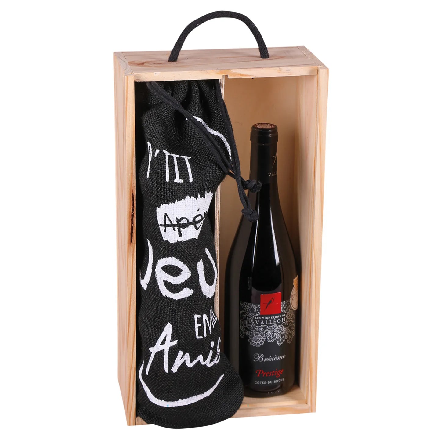 Coffret jeu Yao 1 bouteille bois couvercle noir 12 pièces - Ptit jeu dadresse