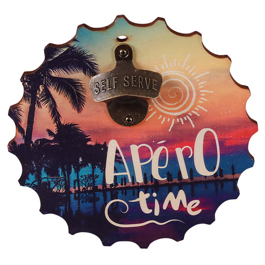 Décapsuleur mural Billy bois 22cm décoré - Apéro Time