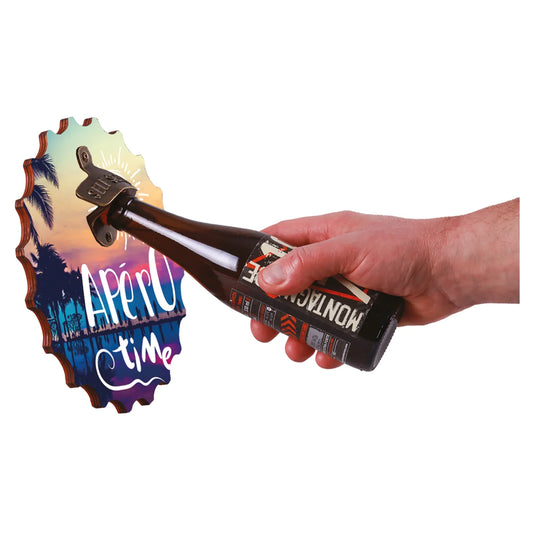 Décapsuleur mural Billy bois 22cm décoré - Apéro Time