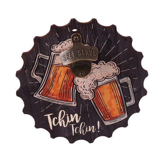 Décapsuleur mural Billy bois 22cm décoré - Tchin Tchin!