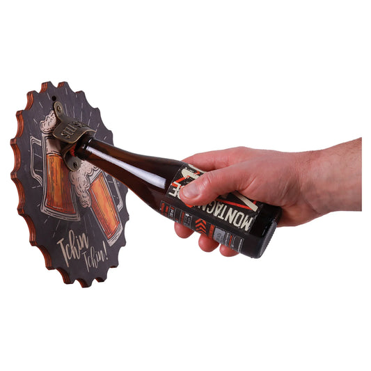 Décapsuleur mural Billy bois 22cm décoré - Tchin Tchin!