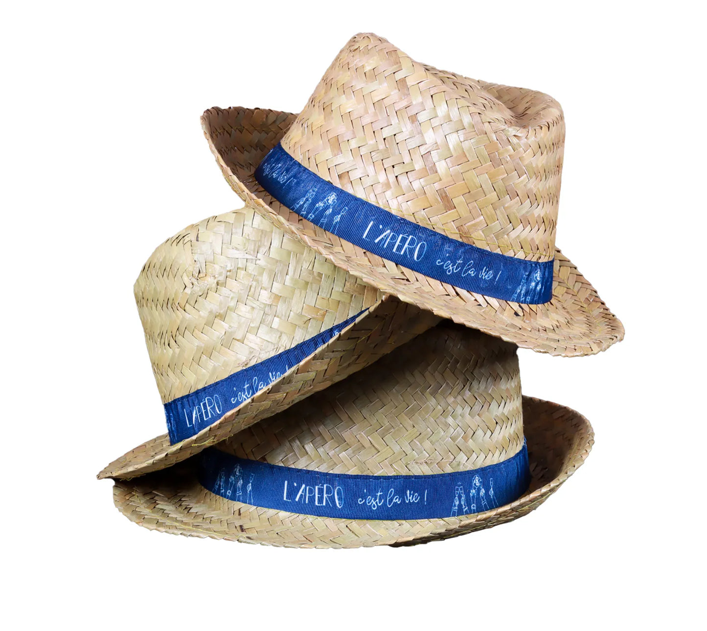 Chapeau Ernest paille bandeau bleu/blanc - Lapéro cest la vie !