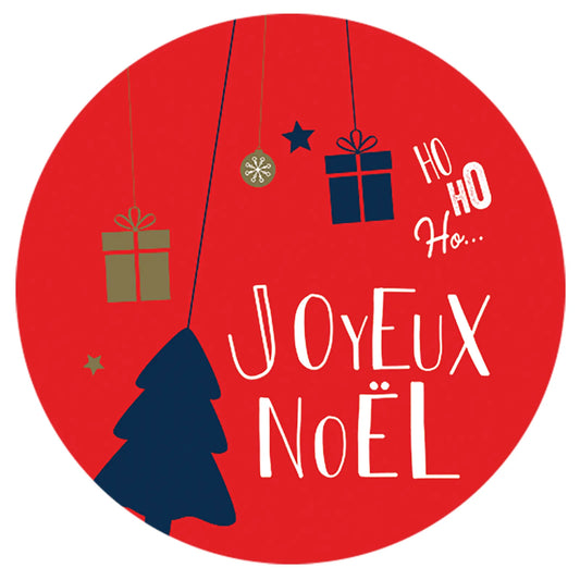 Etiquette adhésive Sofia ronde rouge/festif - Joyeux Noël (boîte de 500)