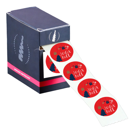 Etiquette adhésive Sofia ronde rouge/festif - Joyeux Noël (boîte de 500)