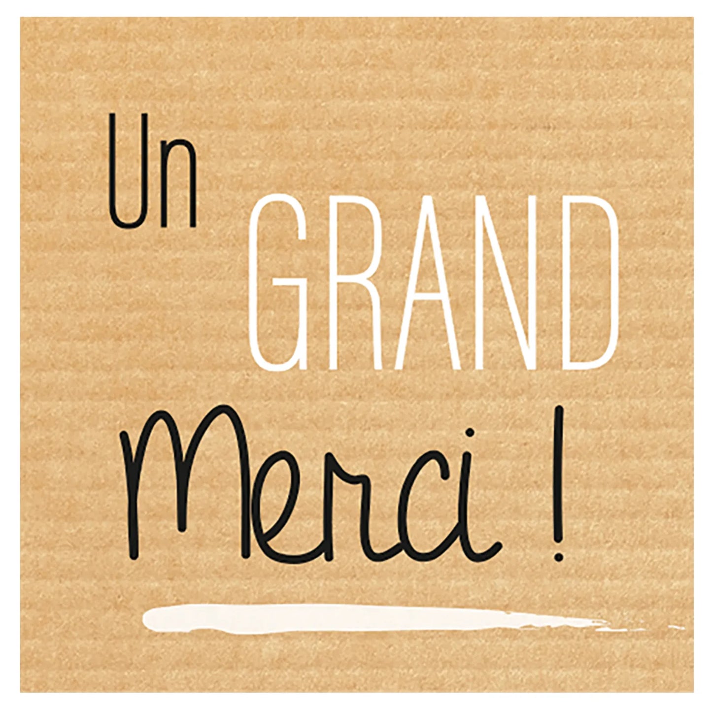 Etiquette adhésive carrée kraft/noir/blanc - Un Grand Merci (boîte de 500)