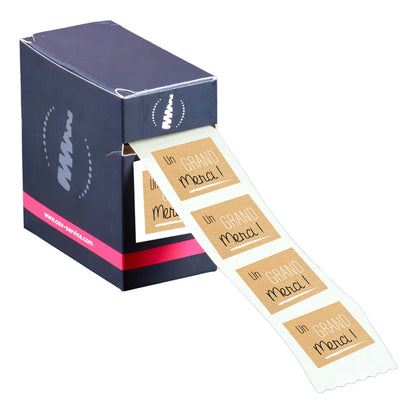 Etiquette adhésive carrée kraft/noir/blanc - Un Grand Merci (boîte de 500)