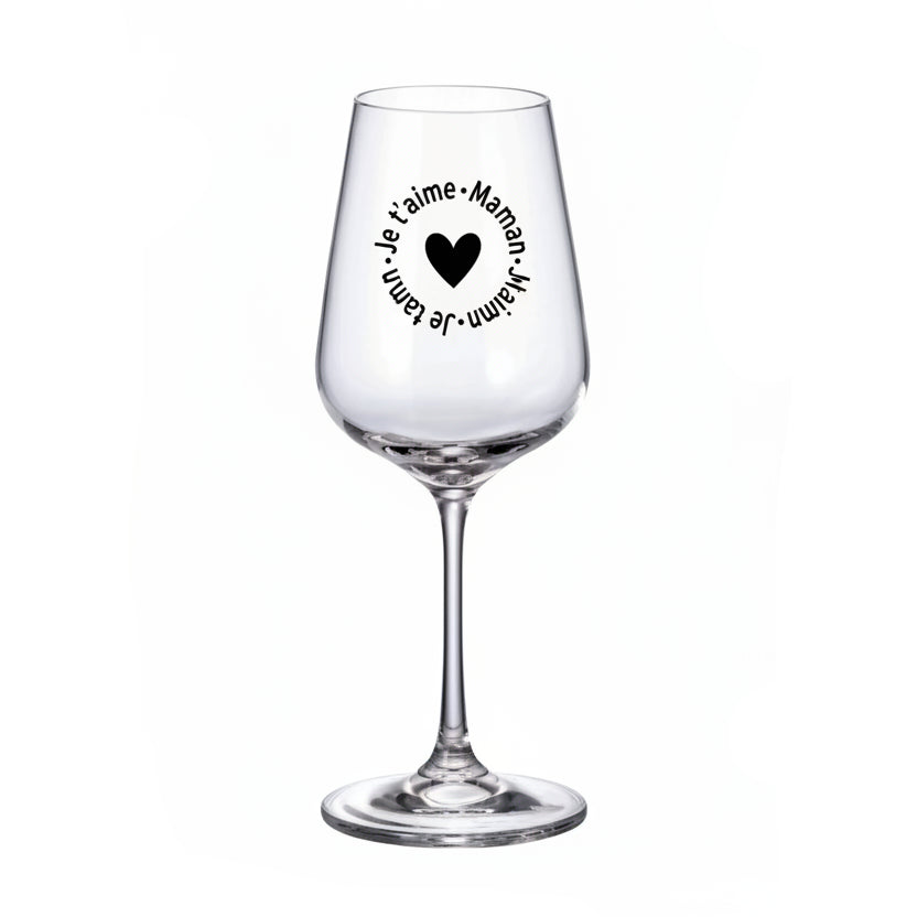 Verre de dégustation Perito 36cl sur pied décoré noir - Maman je taime