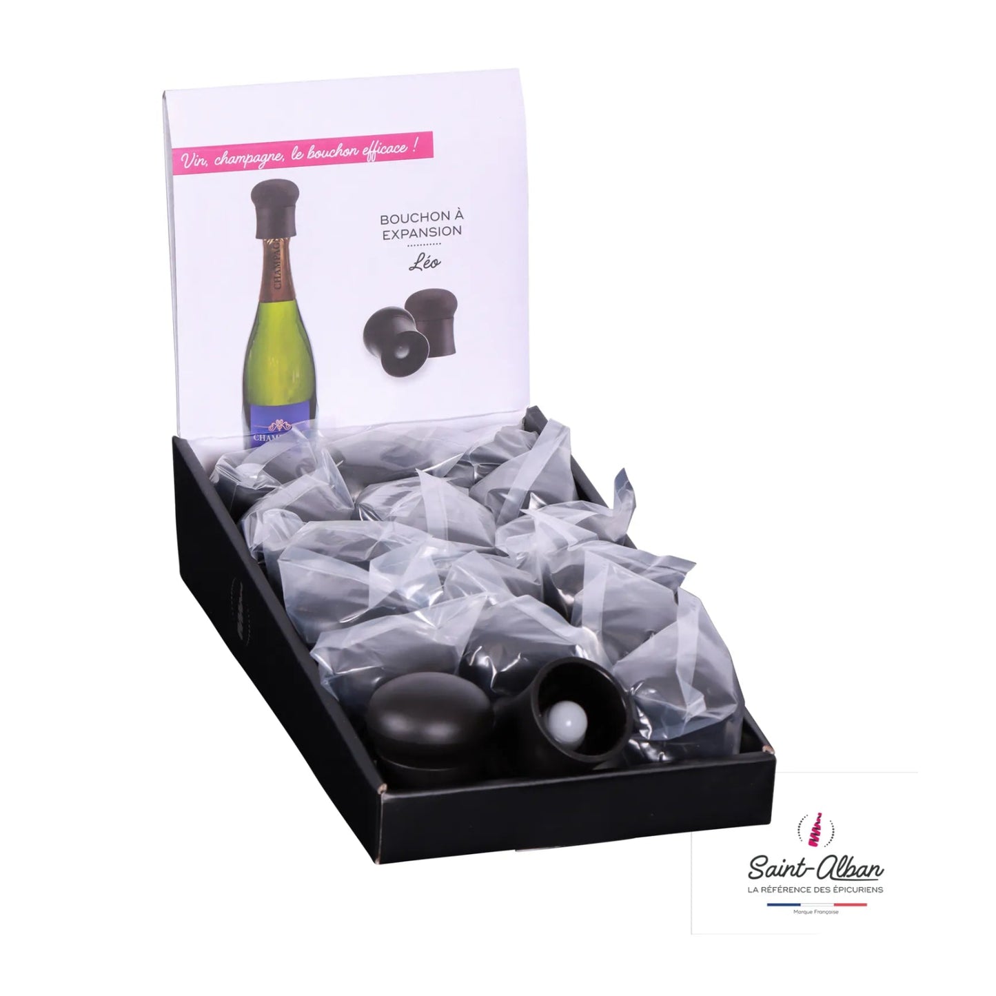 Leo black PVC wine/champagne expansion stopper from Saint Alban