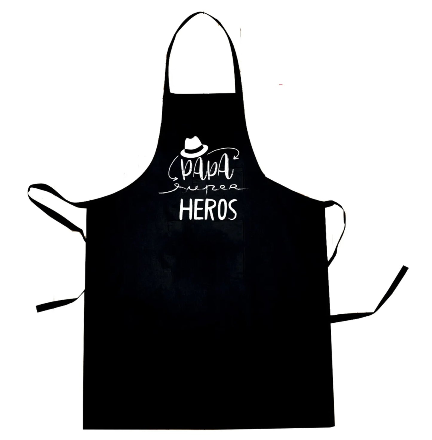 Loan black cotton canvas apron with white decoration, 90x65cm - Superhero Dad