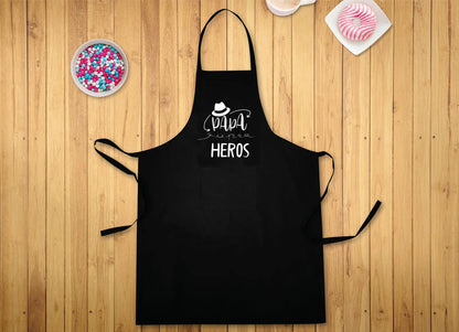 Loan black cotton canvas apron with white decoration, 90x65cm - Superhero Dad