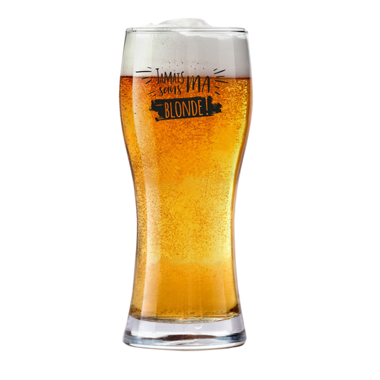 Verre à bière Bobby 37cl décoré noir - Jamais sans ma blonde