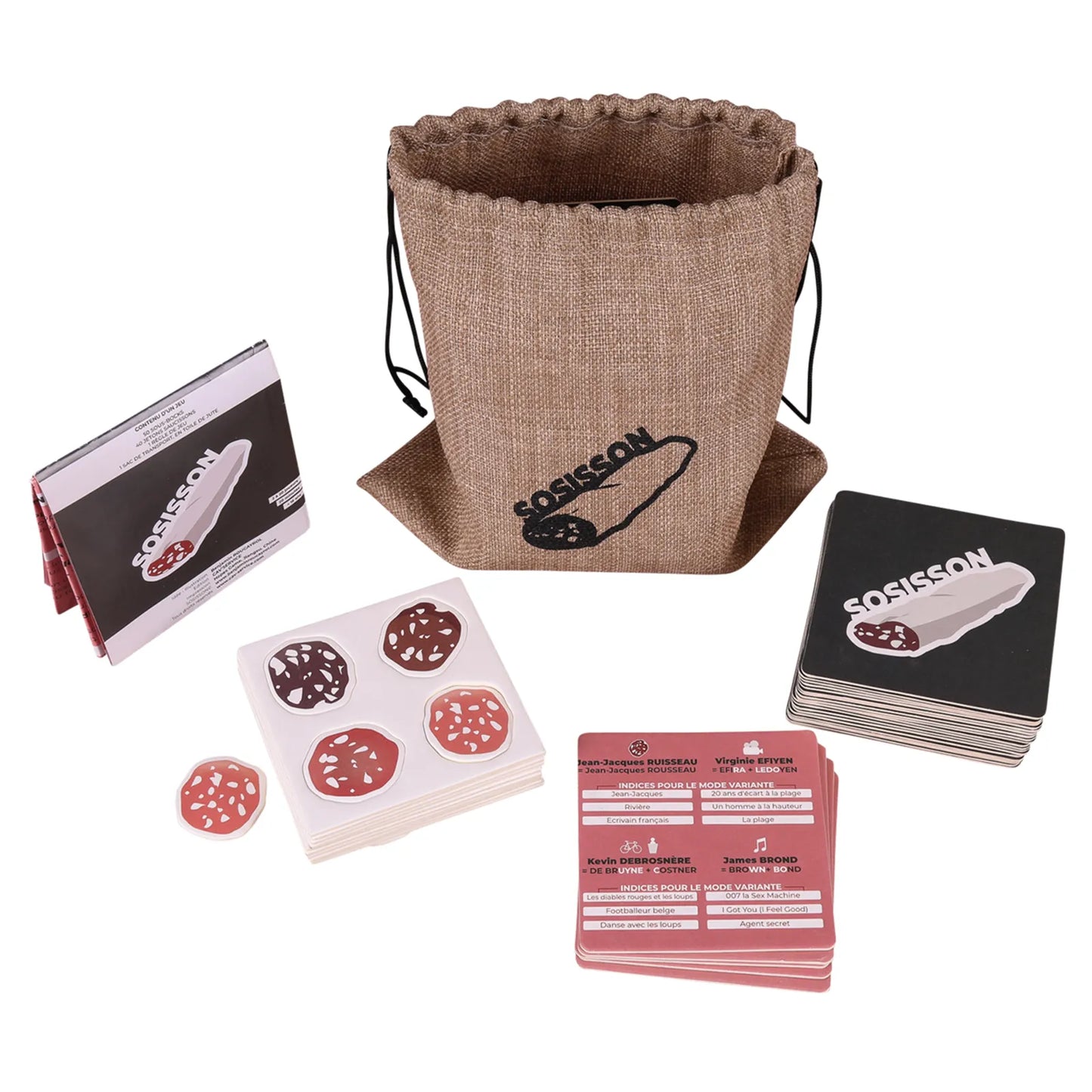 Sosisson Appetizer Game, 50 beer mat playing cards, 10 sausage cards