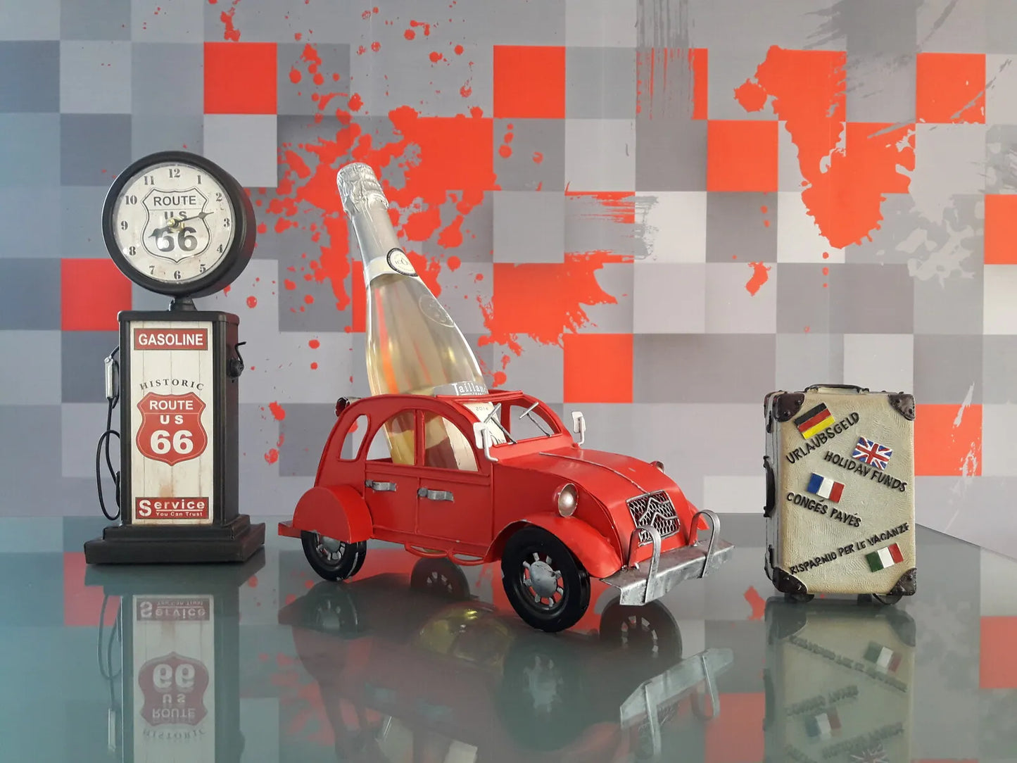 Support bouteille Félix métal rouge - 2CV