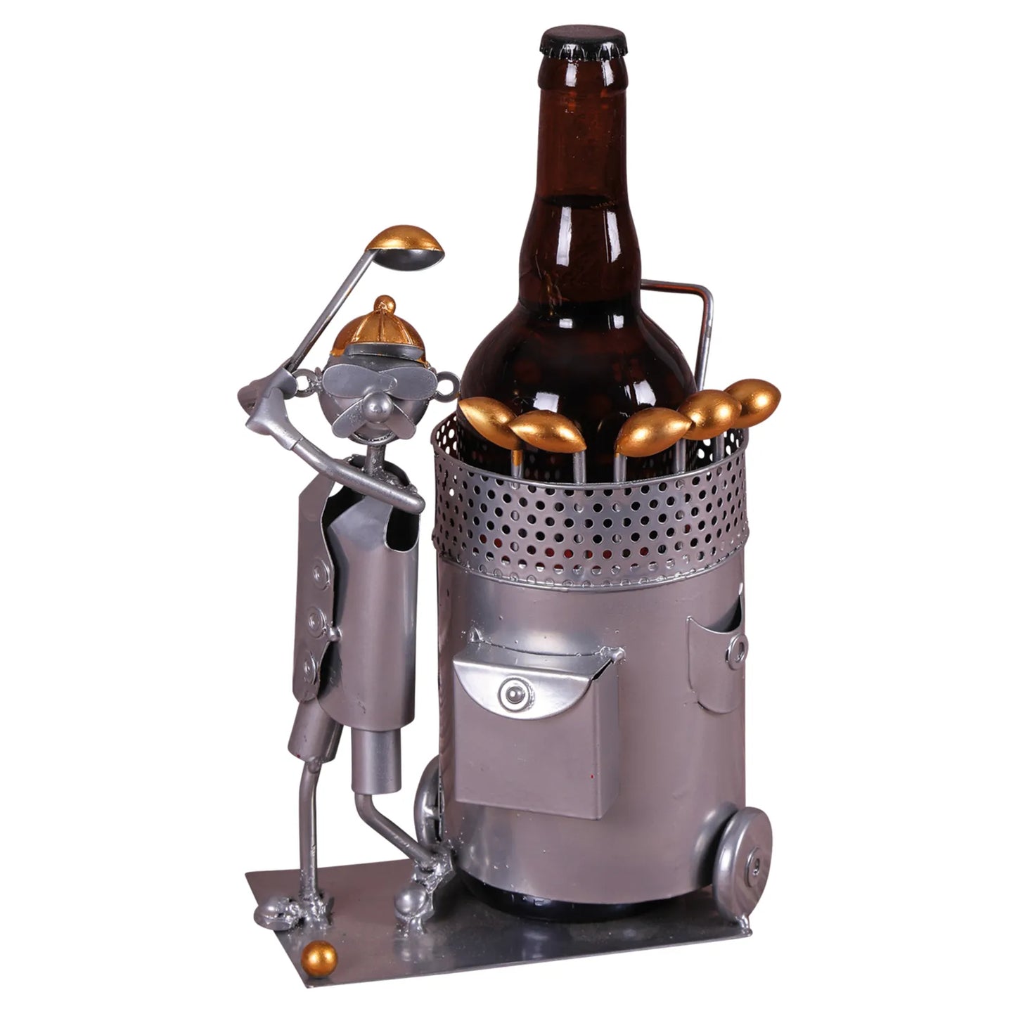 Support bouteille Félix métal gris/cuivre- Golfeur