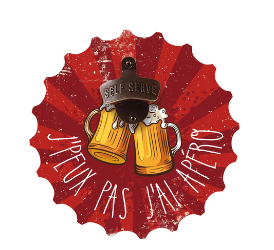 Décapsuleur mural Billy bois 22cm décoré - jpeux pas jai apéro