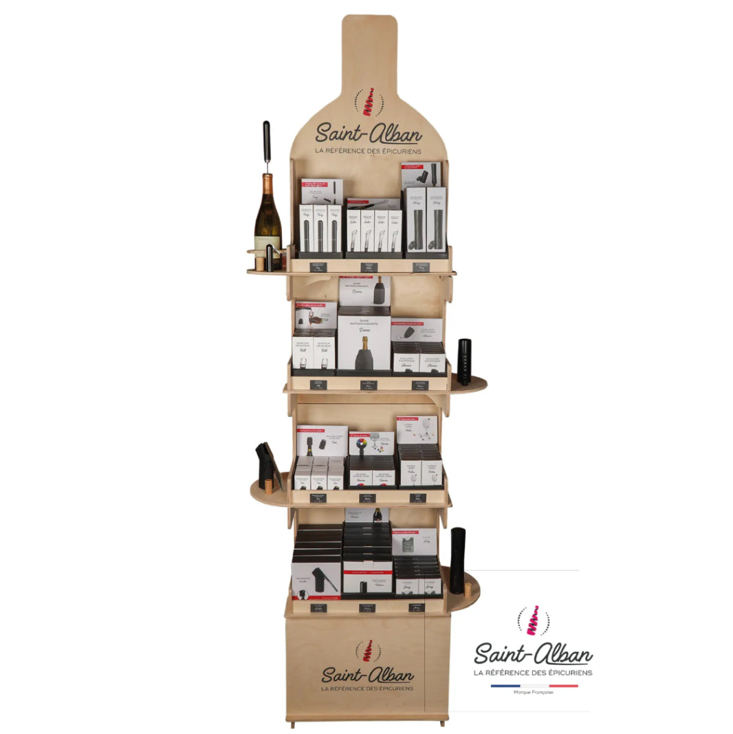 Présentoir type complet bois 12 références accessoires Saint Alban