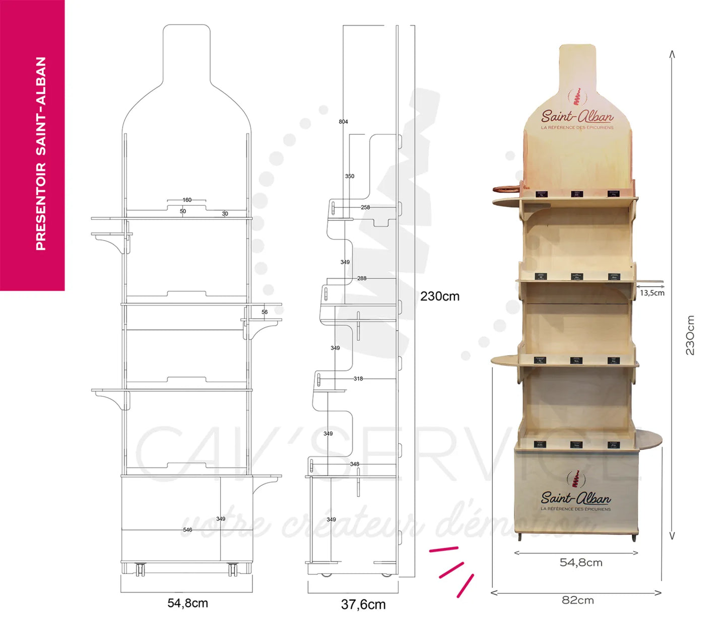 Présentoir type complet bois 12 références accessoires Saint Alban