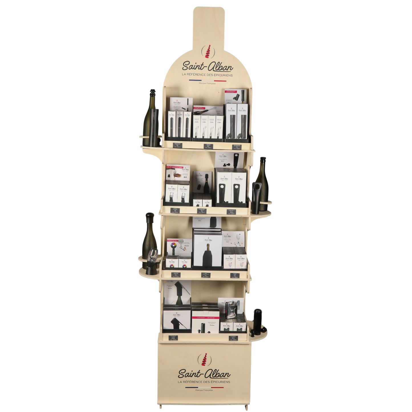 Présentoir type complet bois 12 références accessoires Saint Alban