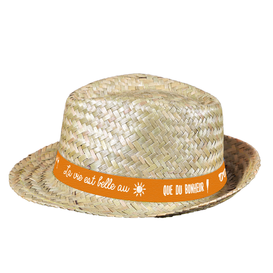 Chapeau Ernest paille bandeau orange - Que du Bonheur