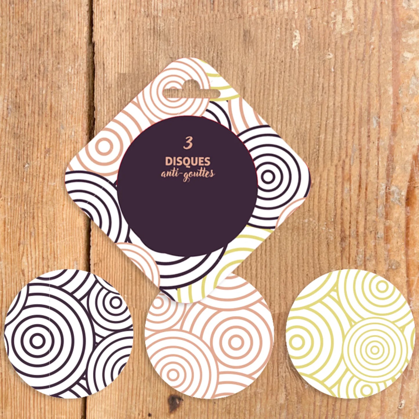 Disque anti-goutte Vinodisc aluminium motifs Vianney assortis (3 pièces)