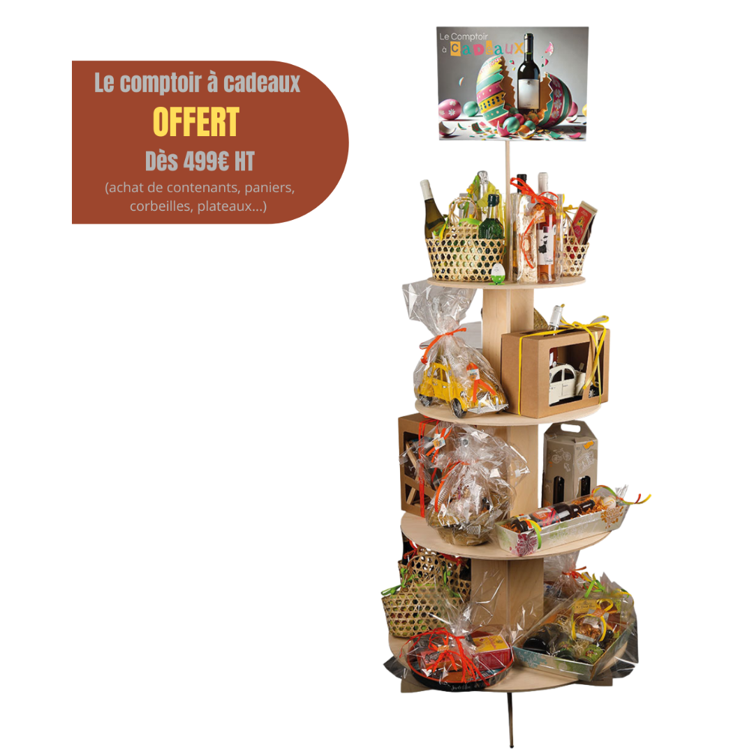 Présentoir Vercors bois pour paniers garnis - Le comptoir à Cadeaux