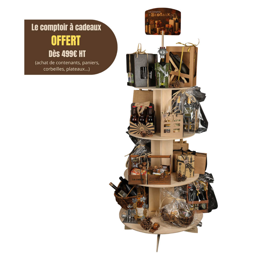 Présentoir Vercors bois pour paniers garnis - Le comptoir à Cadeaux