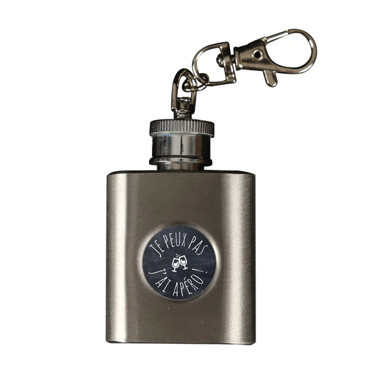 Porte-clé flasque Tito inox - Je peux pas j'ai apéro