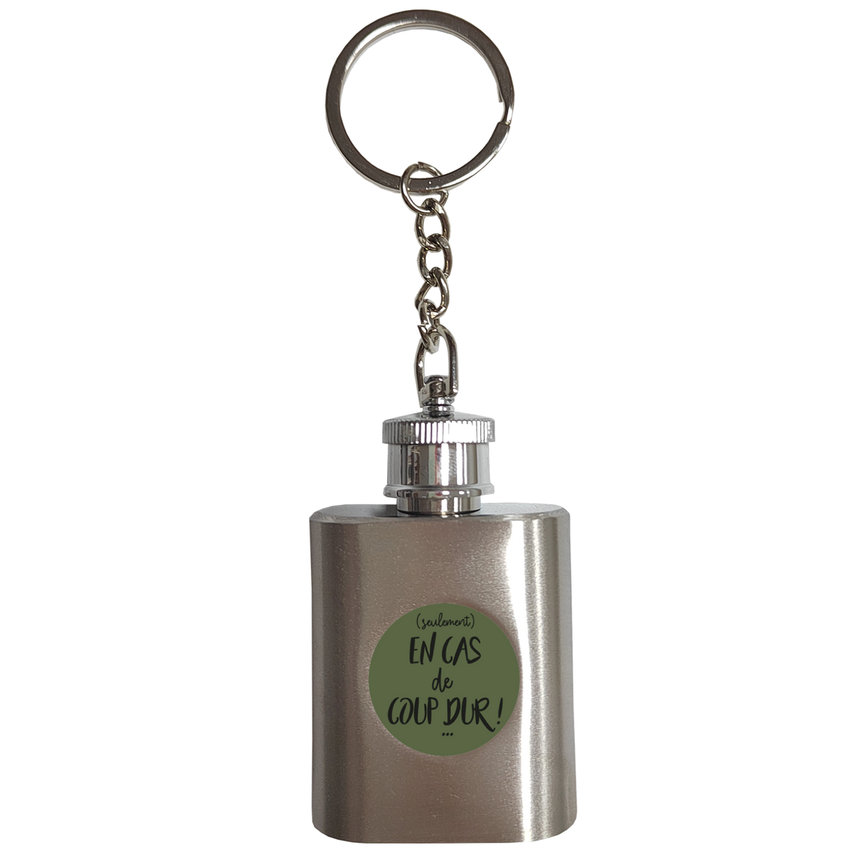 Porte-clé flasque Tito inox - En cas de coup dur!