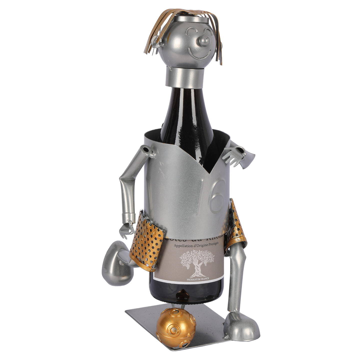 Support bouteille Félix métal gris/cuivre - Footbaleur