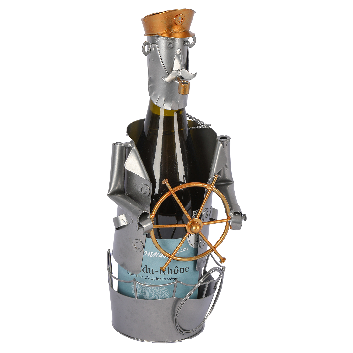 Support bouteille Félix métal gris/cuivre - Marin