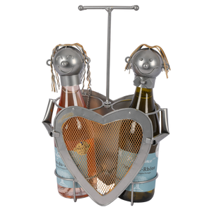 Support bouteille Félix métal gris/cuivre - Couple Coeur 2 bouteilles