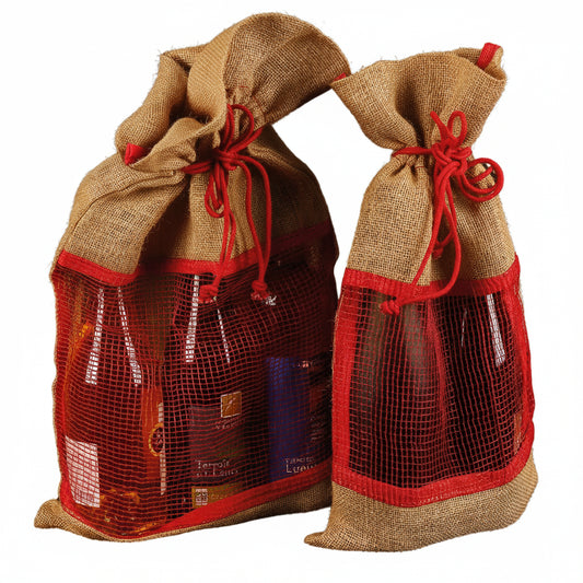 Sac pochon Goa toile de jute fenêtre filet 23x45cm