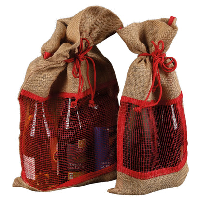 Goa jute drawstring bag with mesh window, 30x50cm