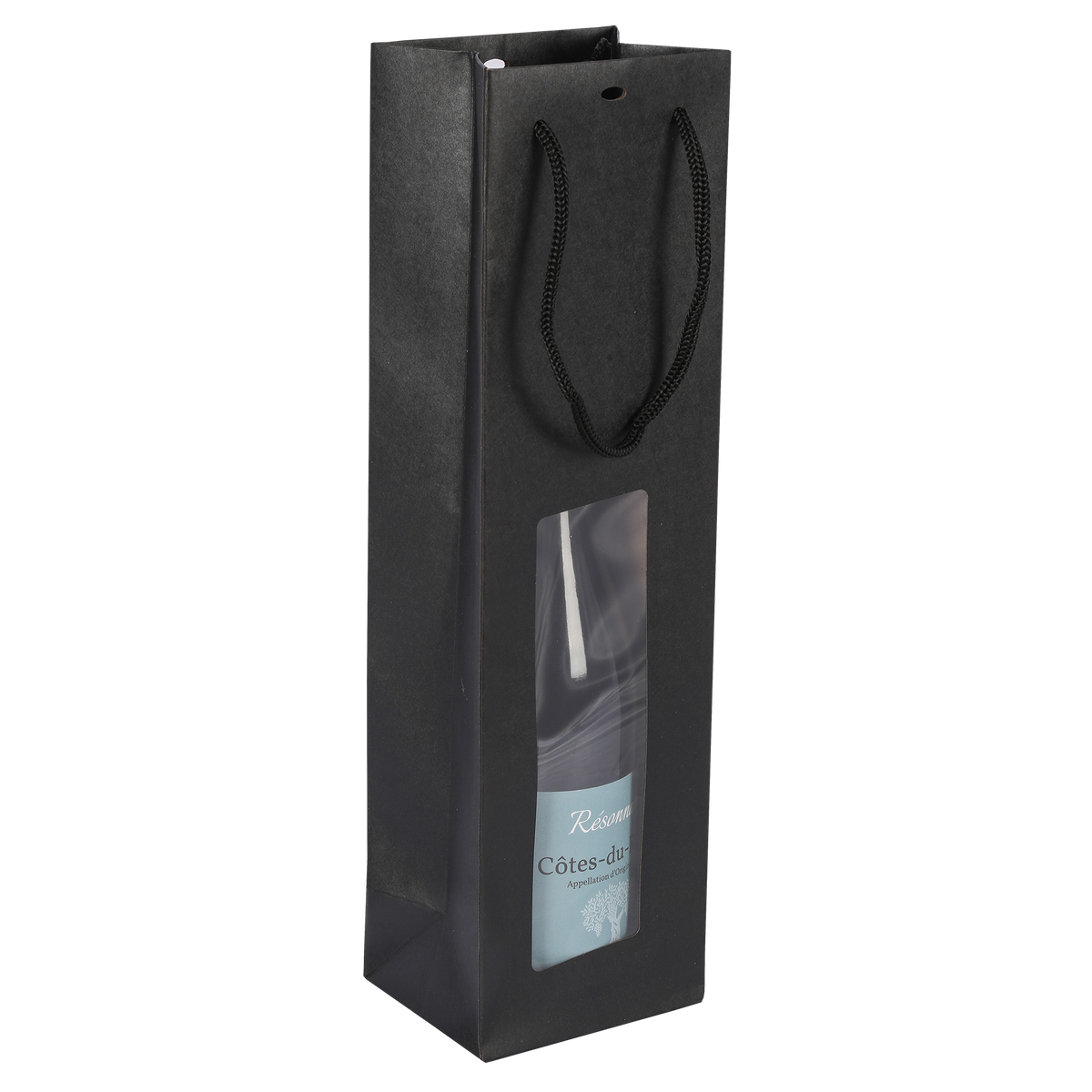 Sac Buffalo  papier kraft brun noir 1 bouteille fenêtre PVC