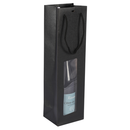 Sac Buffalo  papier kraft brun noir 1 bouteille fenêtre PVC
