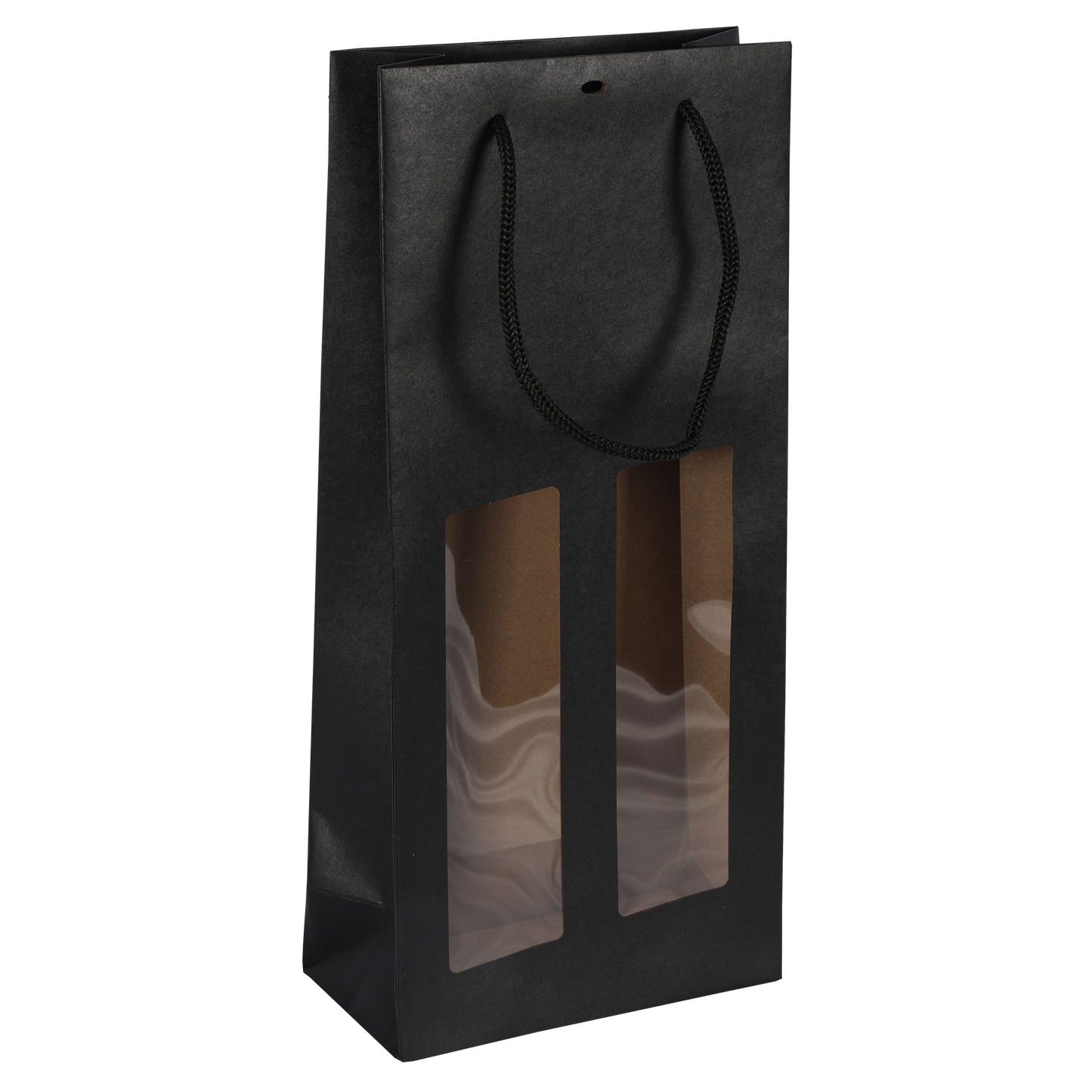 Sac Buffalo  papier kraft brun noir 2 bouteilles fenêtre PVC